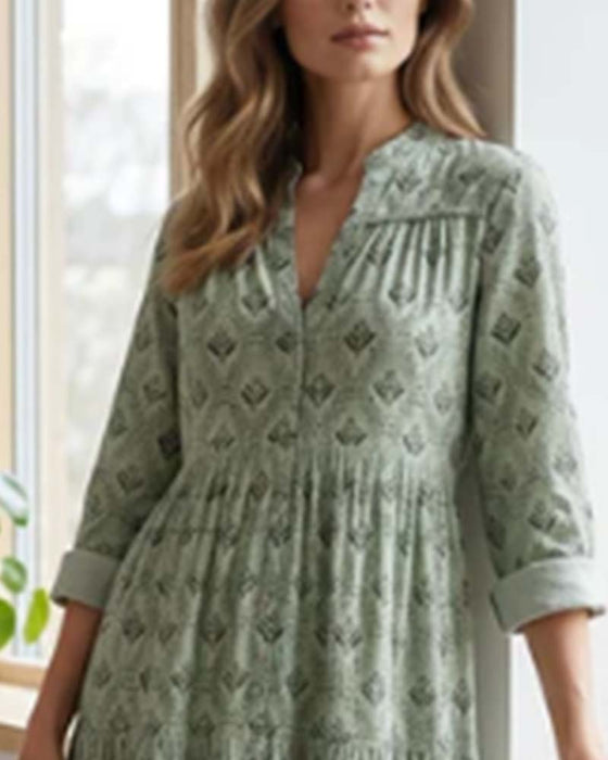 Jurk Vintage V-Hals Bloemen