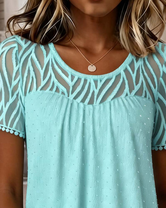 Blouse Mesh Patchwork Effen Kleur