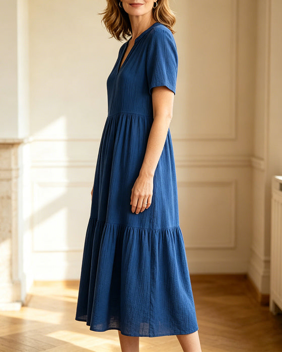 Jurk Casual Effen Kleur Korte Mouwen