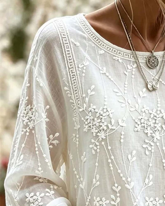 Blouse Driedimensionaal Bloem Lantaarn Mouw