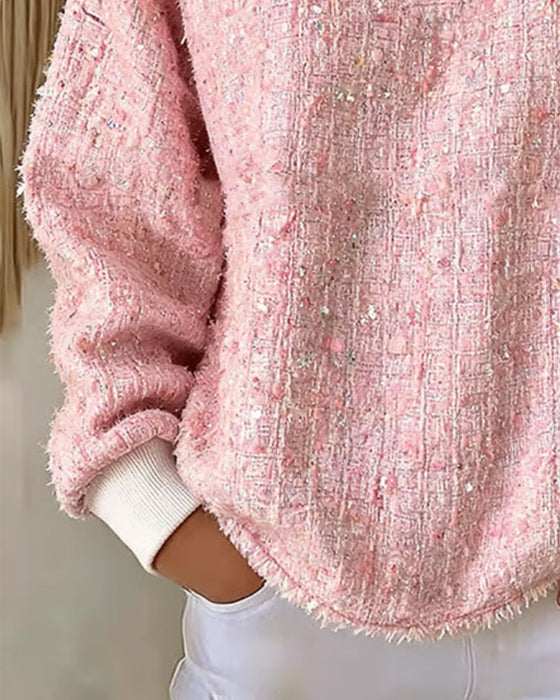 Sweatshirt Tweed Henley Kraag Knoopsluiting