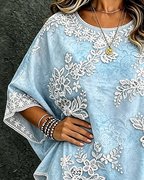 Blouse Ronde Hals Bloemenprint Ruim Zit