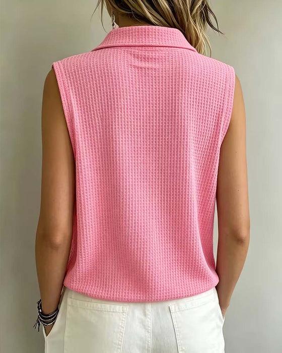 Tank Top Mouwloos Polo Kraag Wafel