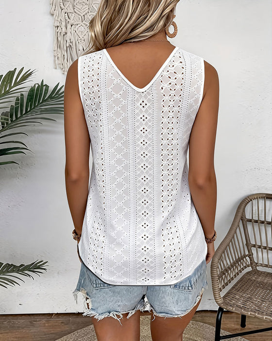 Tanktop V-Hals Effen Kleur Uitsnijding Casual
