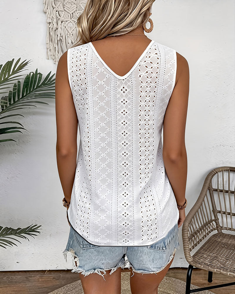 Tanktop V-Hals Effen Kleur Uitsnijding Casual