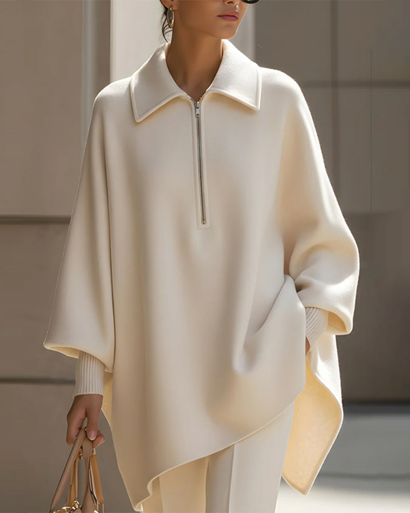 Half-zip Sweatshirt met Lantaarnmouwen en Reverkraag