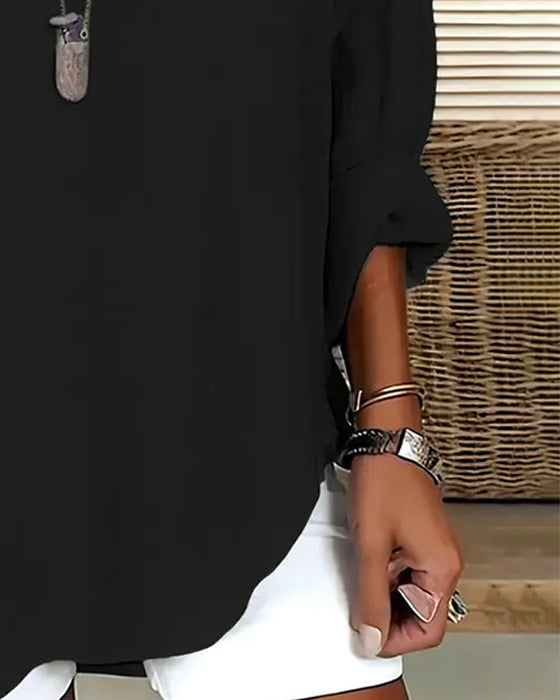 Blouse V-Hals Onregelmatig Effen Langmouw