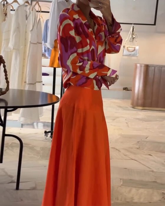 Kapel Kleurrijke Gedrukte Blouse met Knopen