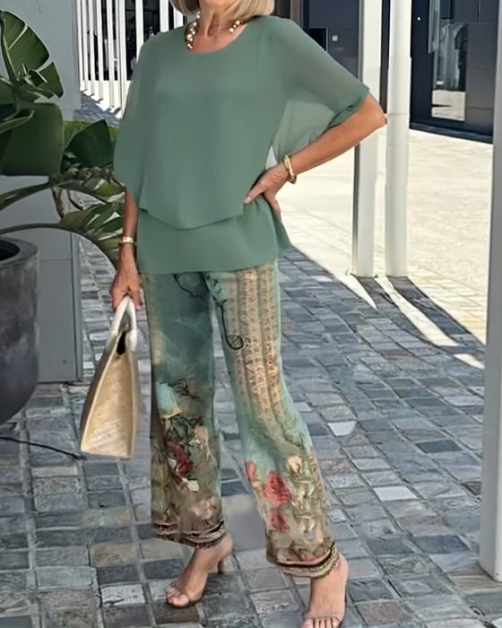 Set Fashion Gedrukte Rechte Broek