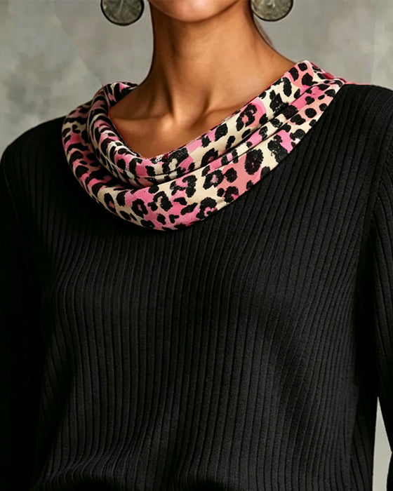 Blouse Cowl Hals Luipaard Print Relaxed Paneel
