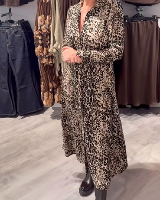 Jurk Met Luipaardprint En Aangehouden Taille