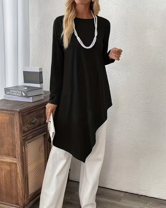 Top Asymmetrisch Middenlang Effen