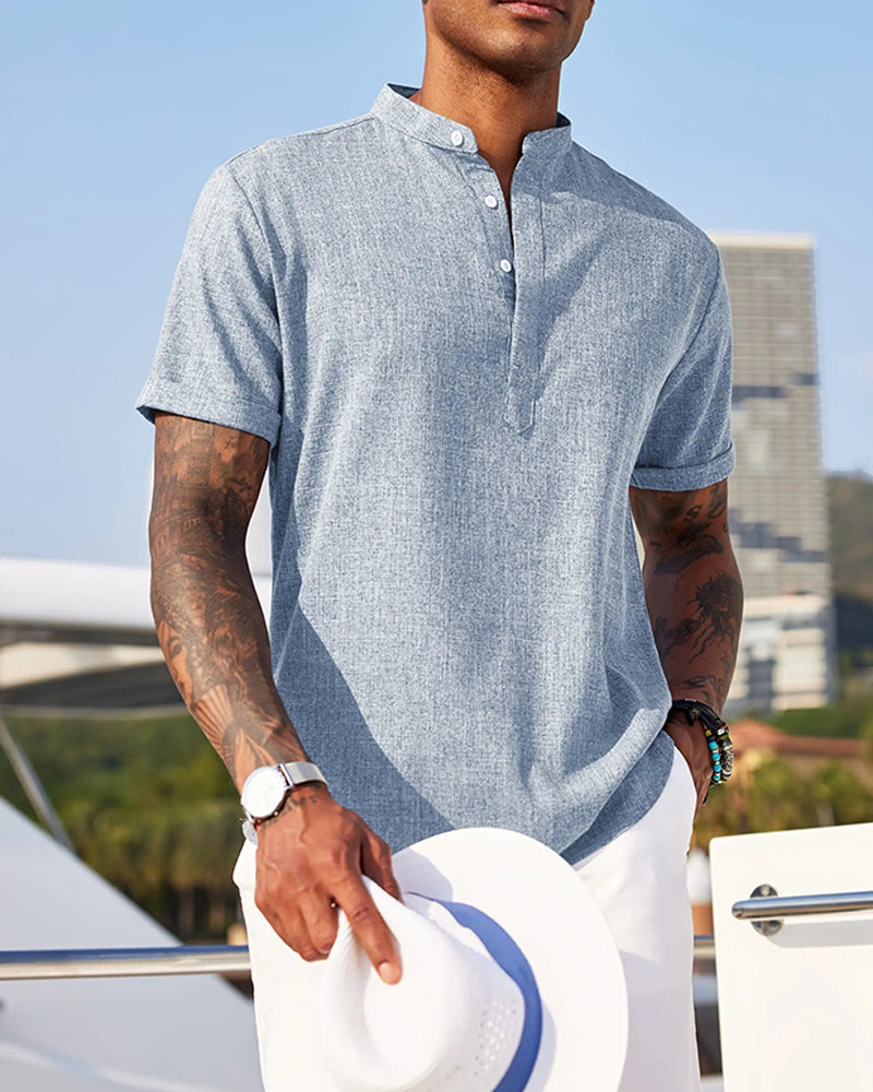 Shirt Staande Kraag Half Sluiting Henley