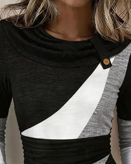 Top Contrastkleur Ronde Hals Taille