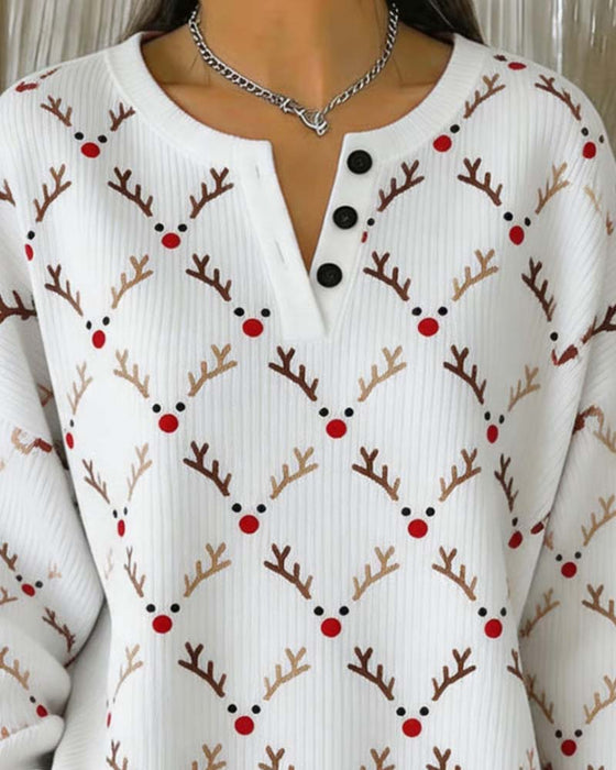 Sweatshirt Kerstmis Gewei Print Knoop