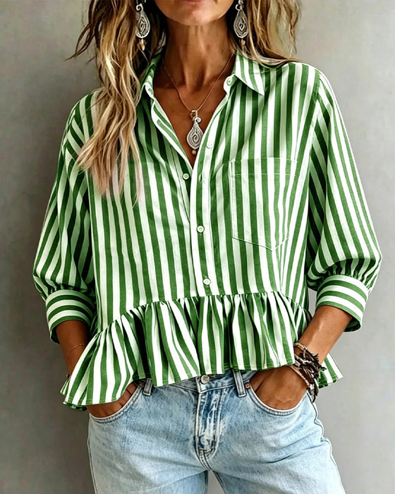 Casual Gestreepte Blouse Met Ruches