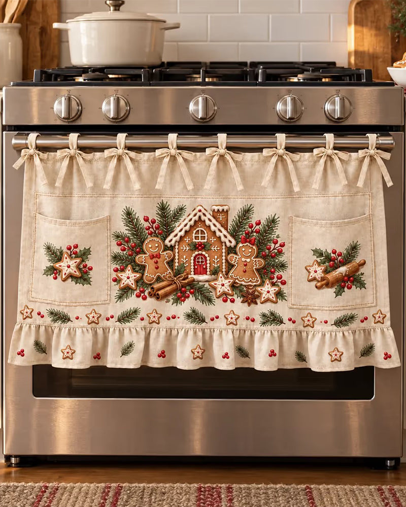 🎄 Kerstkeuken Strikvoorschoot | Feestelijke Vakantieontwerpen Met Zakken & Ruche Rand ✨