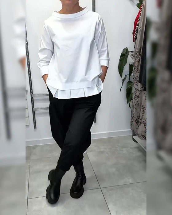100% Katoen Bloes Wijde Kraag Effen Kleur Casual