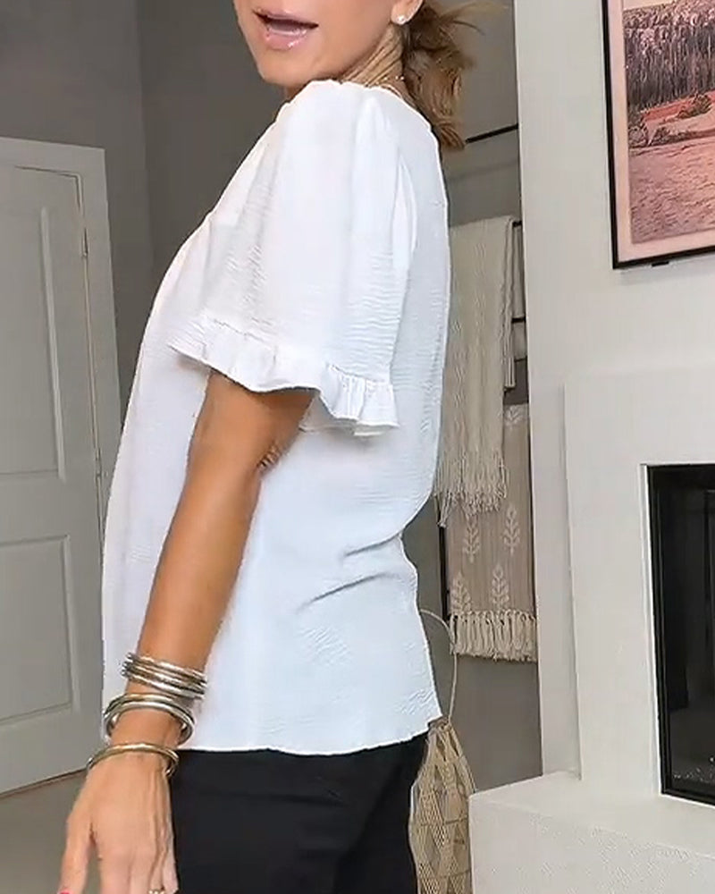 Blouse Vierkante Hals Geruwd Mouw