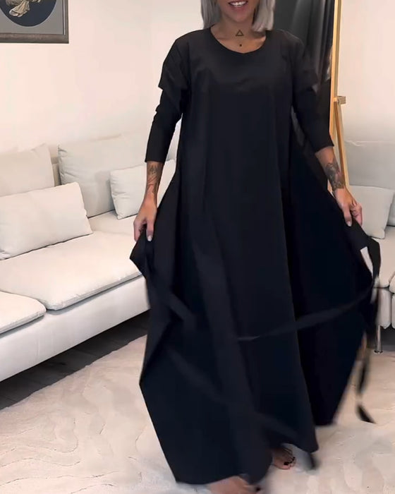 Mode effen kleur geplooide veterjurk met ronde hals