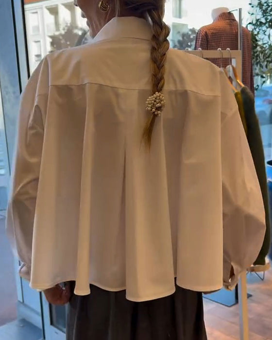 Blouse Reverse V-Hals Geknipt Lange Mouw