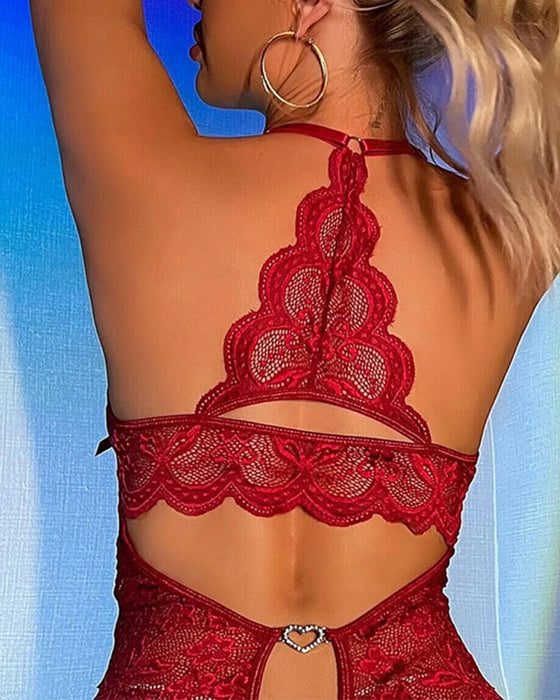 Kanten Sexy Pyjama Met Open Kruis