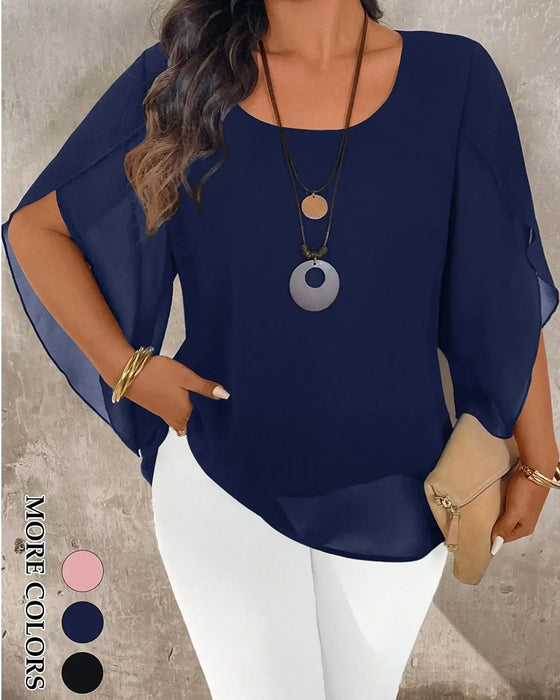 Blouse Rondhals Onregelmatig Effen
