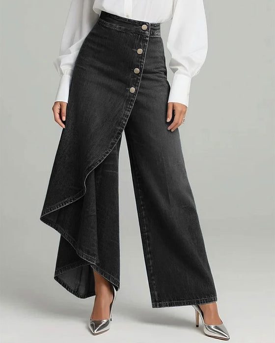 Broek Asymmetrisch Wikkel Denim Wijd Pijp