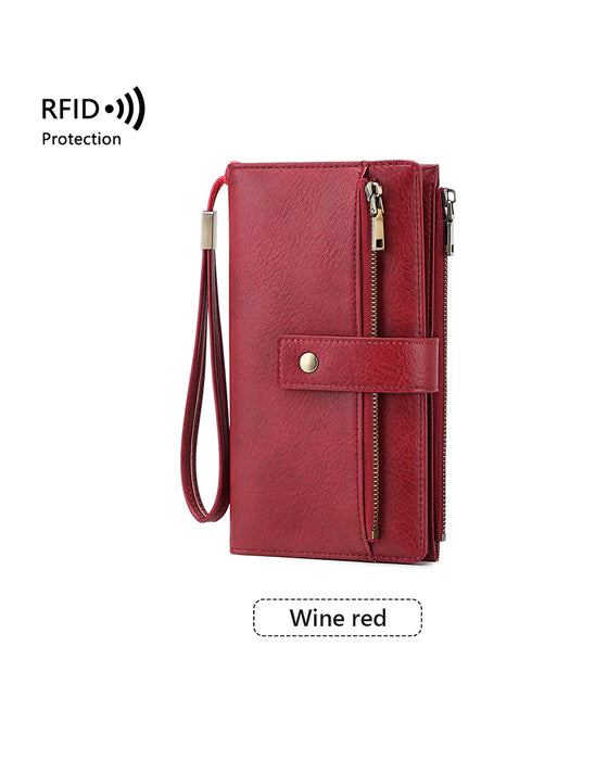 Dames lange portemonnee, stijlvolle clutch, elegante effen lederen portemonnee met RFID-blokkering👛