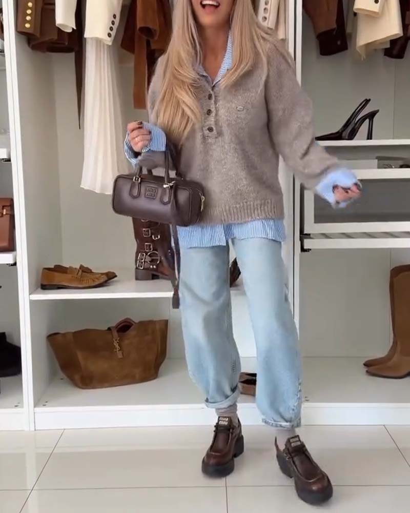 Langmouwige Pullover Met Button-Down Kraag