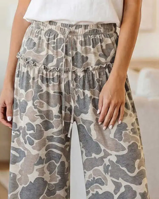 Broek Elastische Taille Camo Ruffle Capri