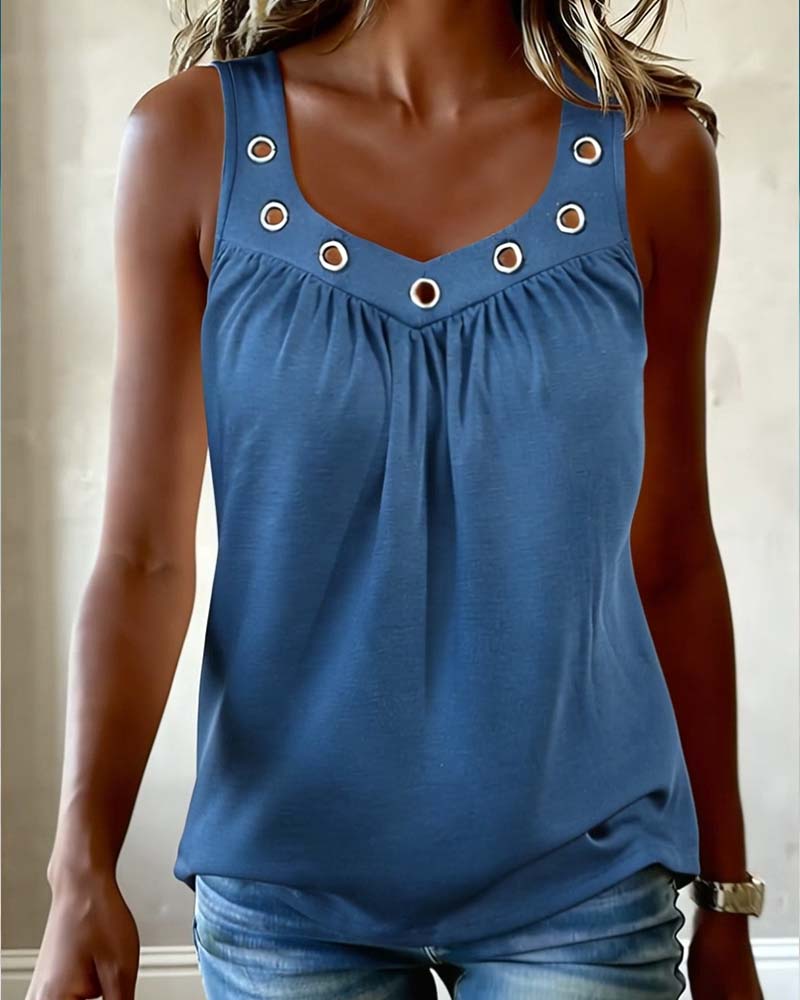 Tanktop Metalen Gesp V-Hals Mouwloos