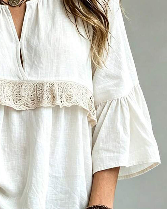 Blouse Casual V-Hals Kant