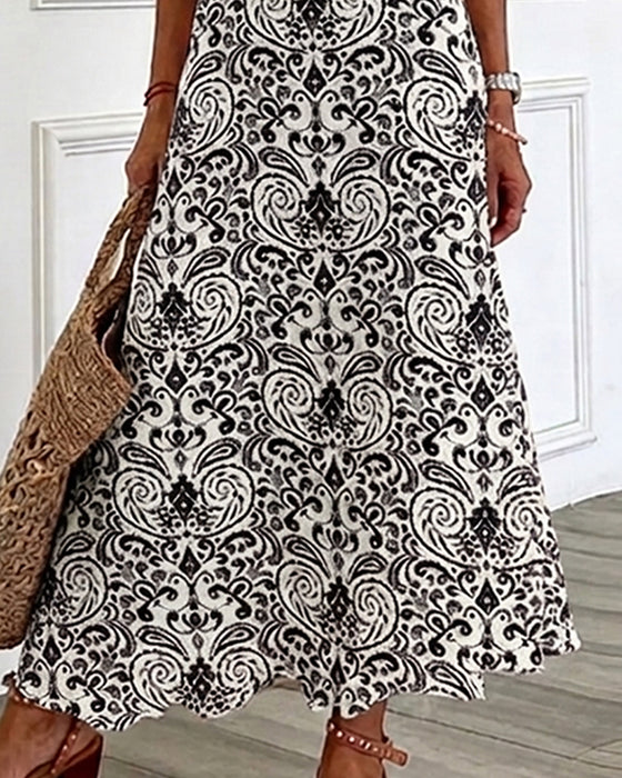 Jurk Vintage Bloemenpatroon V-Hals Maxi
