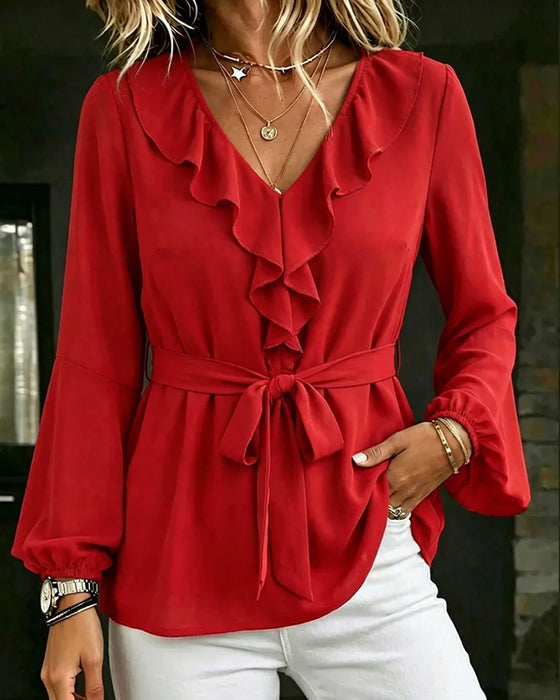 Blouse V-Hals Ruffle Casual