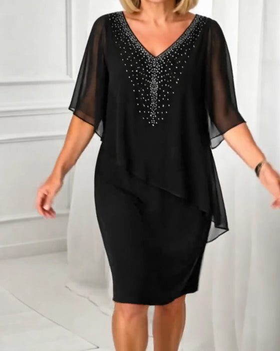 Jurk Casual V-Hals Rhinestone