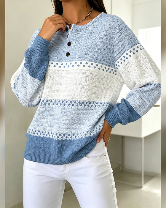 Sweatshirt Kleurblok Wafelbreisel Henley Pullover