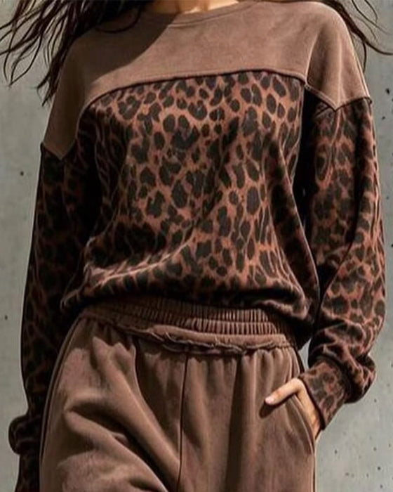 Set Luipaardprint Patchwork Sweatshirt