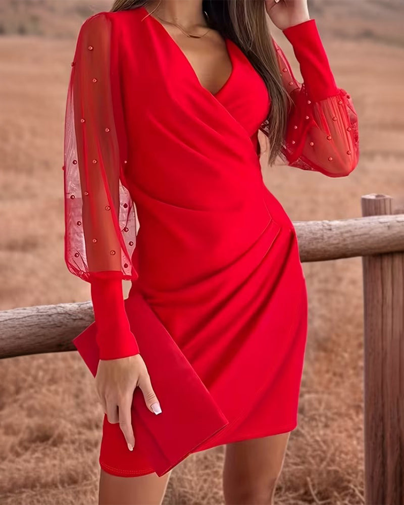 Jurk Mesh V-Hals Mode Patchwork