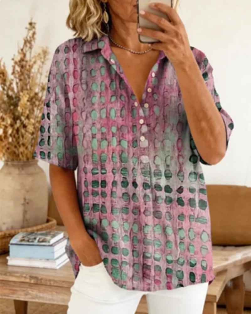 Blouse Stippenprint Knoop Half Knoopsluiting