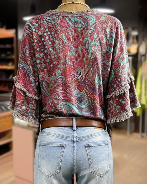 Blouse Mode V-Hals Print