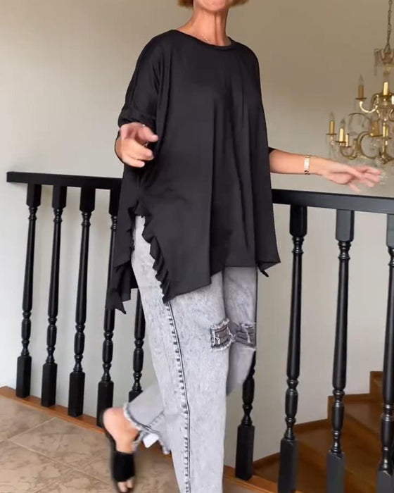 Effen kleur casual blouse met ronde hals
