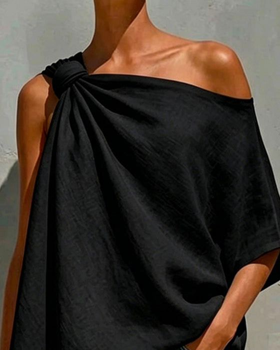 Blouses Een Schouder Knoop Asymmetrisch