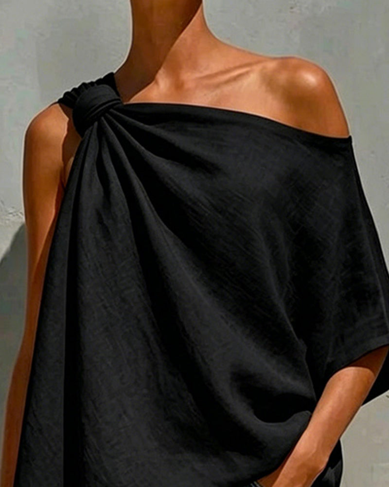 Blouses Een Schouder Knoop Asymmetrisch