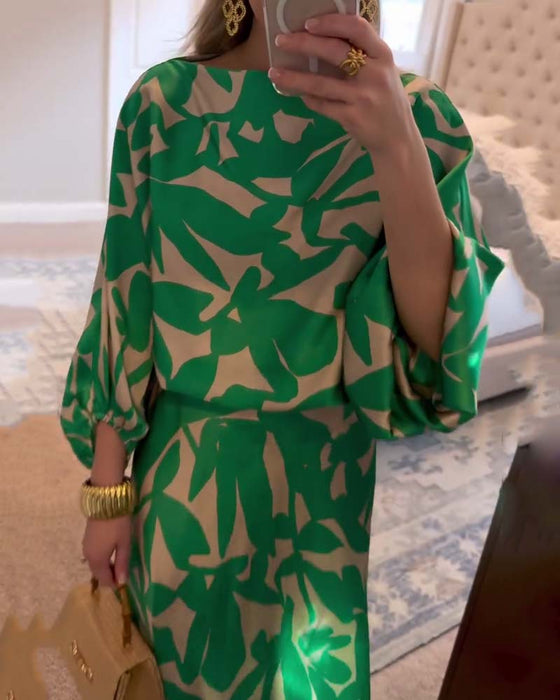 Set Jurk Casual Bedrukt Lantaarnmouwen Temperament