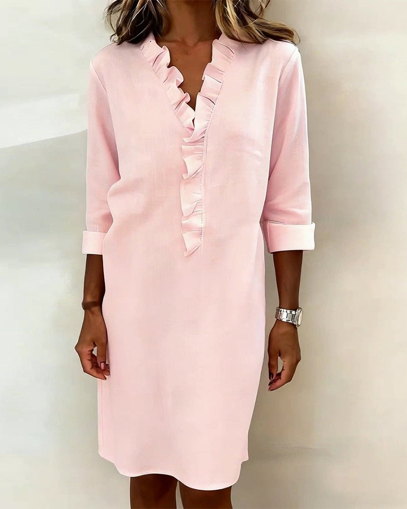 Jurk Gerimpelde V-Hals Effen Kleur