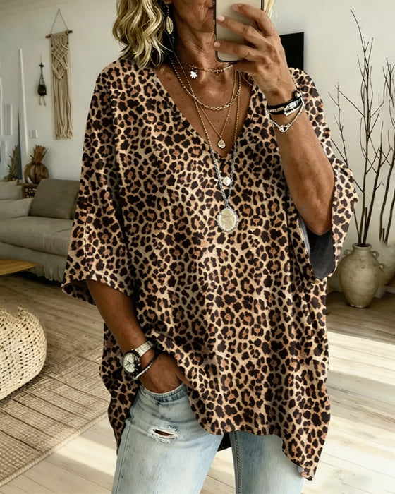 Blouse V-Hals Luipaard Casual
