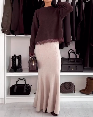 Trui Met Kanten Paneel En Ronde Hals