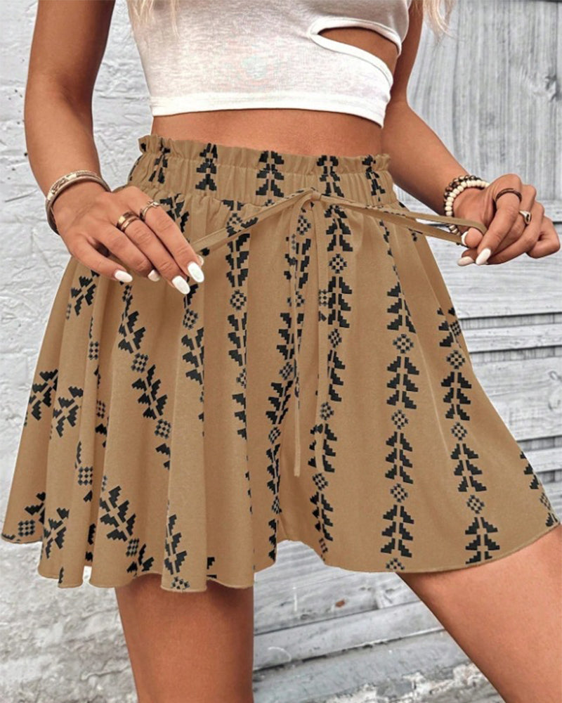 Shorts Print Trekkoord Loose Fit Flare