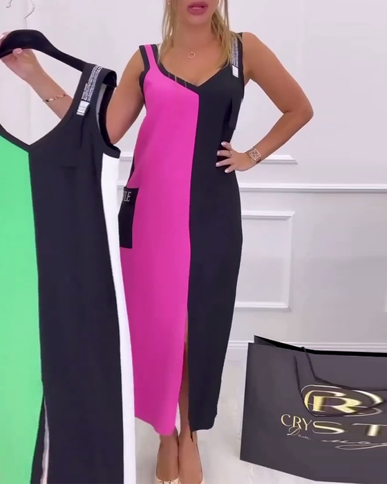 Jurk modieuze contrasterende kleur split